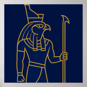 Horus egípcio Deus Dourado Arte Azul Poster
