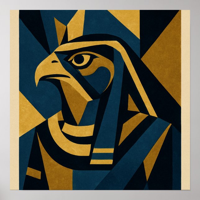 Horus Modern Art Poster Dourado Blue (Frente)