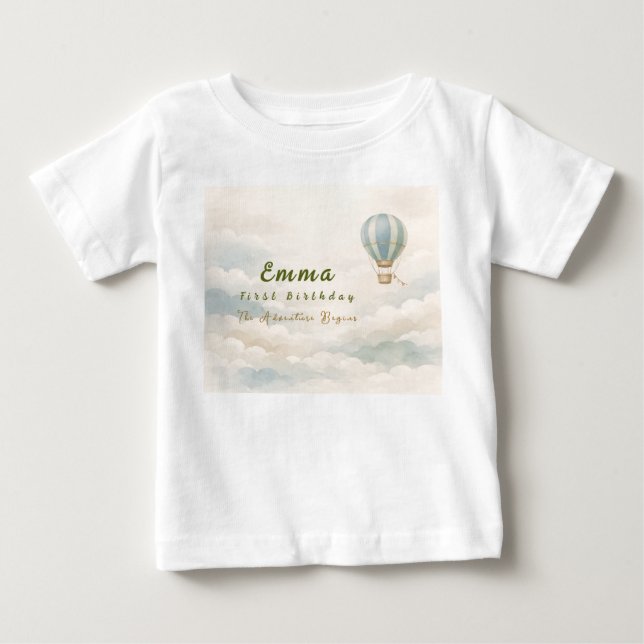 Hot Air Balloon First Birthday Baby T-Shirt (Frente)