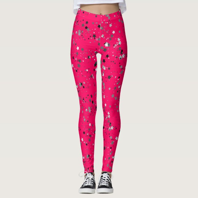 Hot pink funky leggings with stars (Frente)