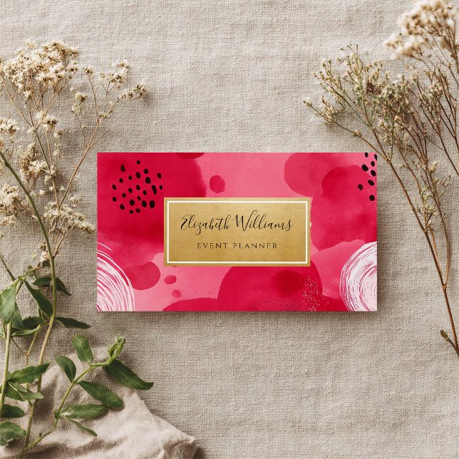 Hot Pink Gold Abstract Business Cards (Criador carregado)