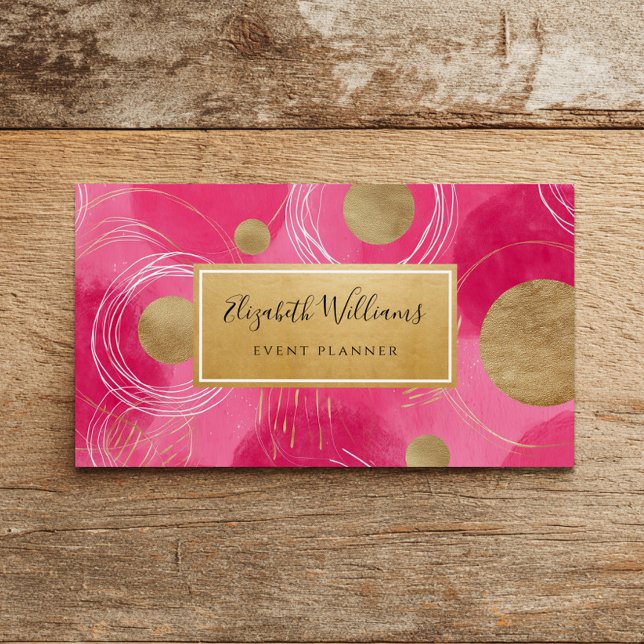 Hot Pink Gold Abstract Business Cards (Criador carregado)