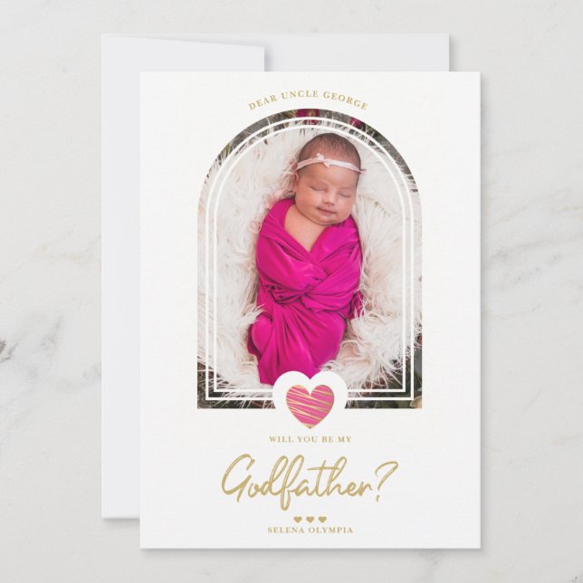 Hot Pink Modern Heart Golden Fake Effect Godfather (Frente)