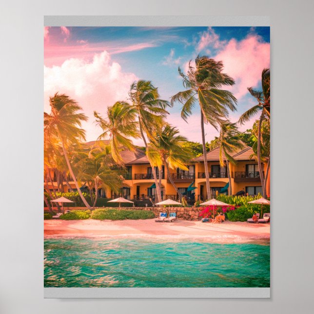 Hotel Tropical Beach com Poster de árvores de coco (Frente)