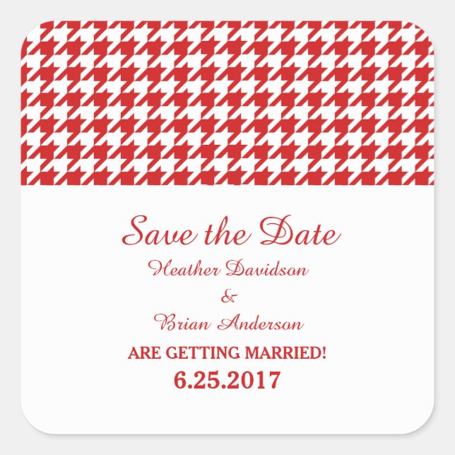 Houndstooth Salve os adesivos de Data, Vermelho (Frente)