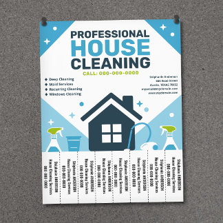 House Cleaning Blue Flyer with Tear-Off Tabs