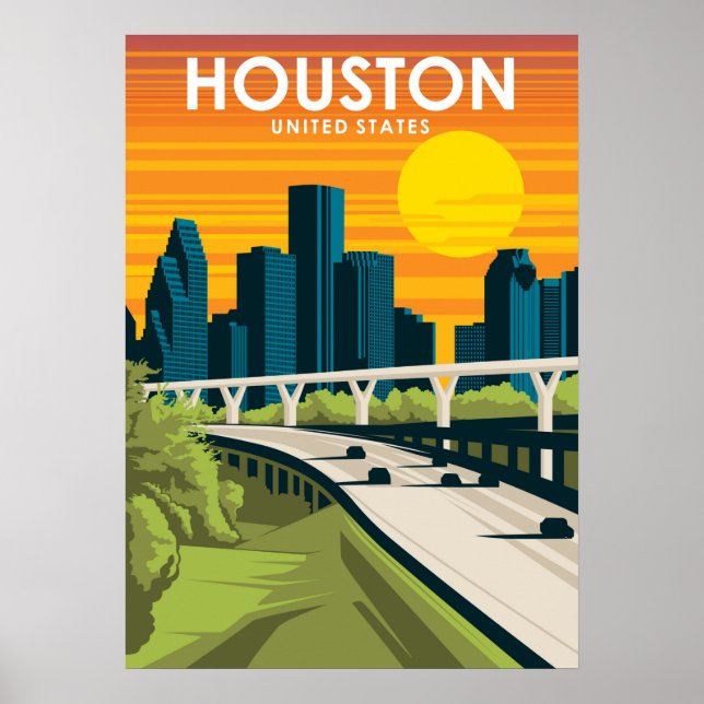 Houston Texas Vintage - Poster de viagens Retroati (Frente)