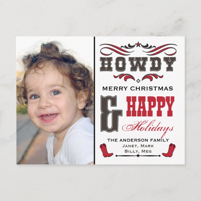 Howdy Cowboy Western Xmas Cartão de Foto (Frente)