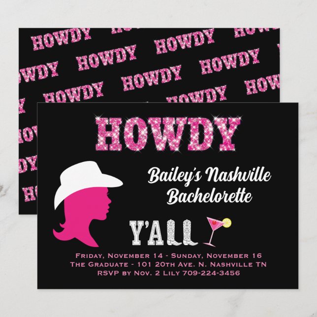 Howdy Nashville Bachelorette Convite (Frente/Verso)