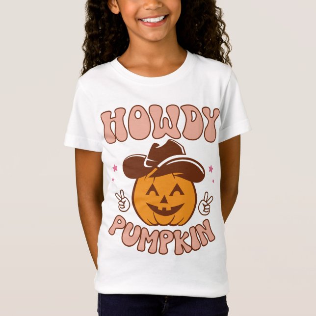 Howdy Pumpkin Western Retro Halloween T-Shirt (Frente)