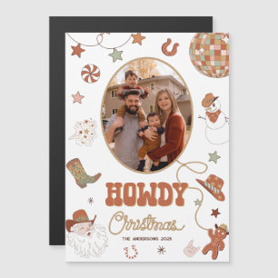 Howdy Retro Western Photo Christmas Magnetic Card