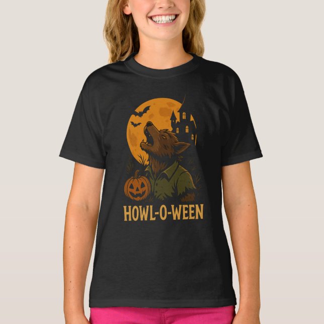 Howl-O-Ween Halloween T-Shirt - Lobisomem Engraçad (Frente)
