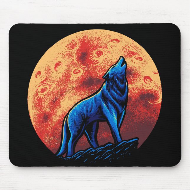 "Howling Wolf and Blood Moon Mouse Pad (Frente)