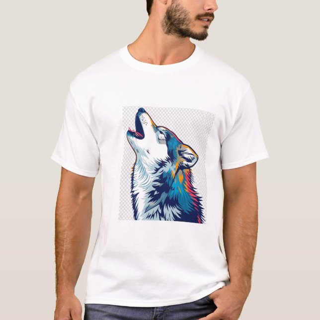 Howling Wolf Head - T-Shirt Selvagem Colorida (Frente)