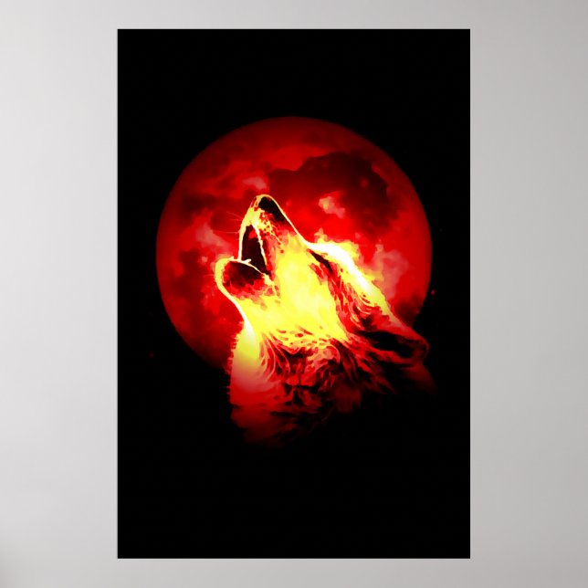 Howling Wolf & Red Moon Poster (Frente)