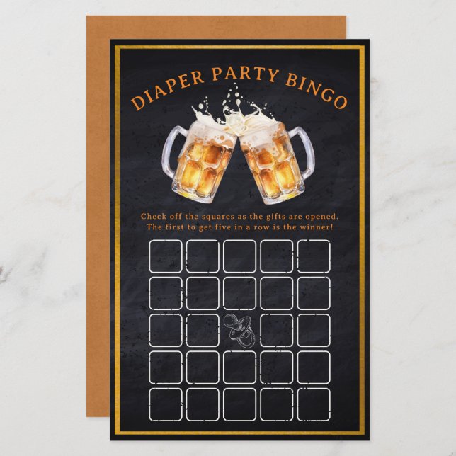 Huggies Chuggies Beer Party Bingo Game (Frente/Verso)