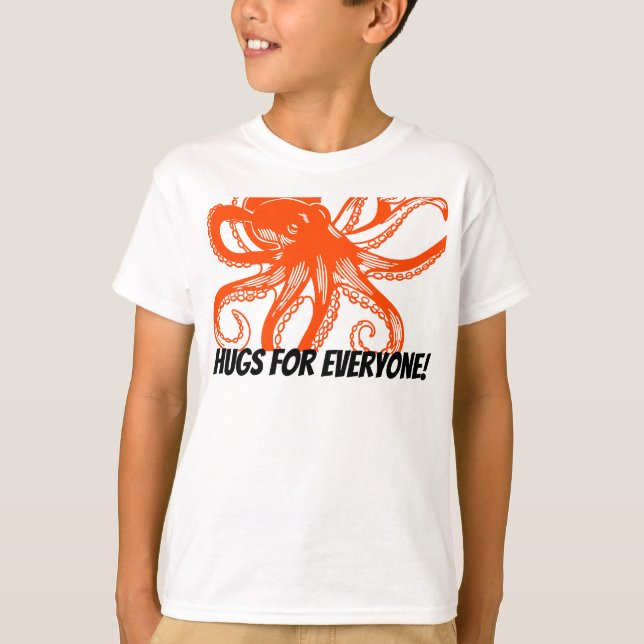 Hugging orange Octopus Kids T-Shirt  (Frente)
