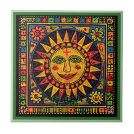 Huichol Loteria Cerâmica Azulejo El Sol Cerâmica