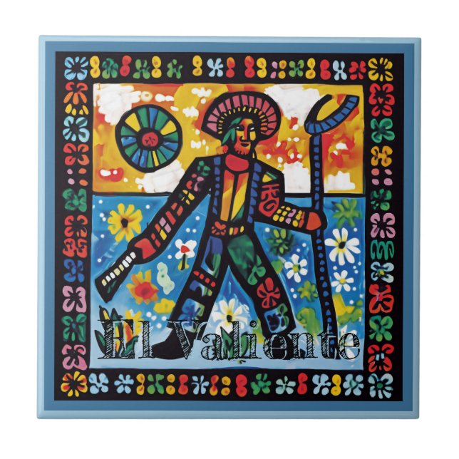 Huichol Loteria Cerâmica Azulejo El Valiente (Frente)