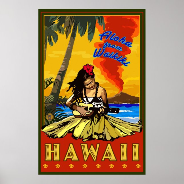 Hula Girl - Waikiki, Poster do Hawaii Diamond Head (Frente)