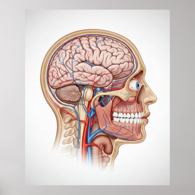 Human Head and Brain Anatomy Science Poster (Frente)
