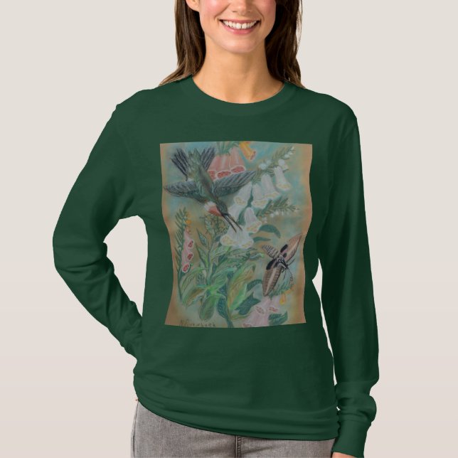 Hummingbird and Moth long sleeved t-shirt (Frente)