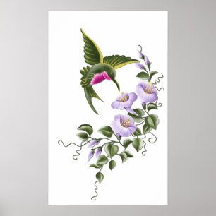 Hummingbird com Flores 1 Impressão