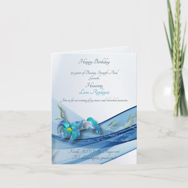 Hummingbird e ondas azuis Convite de aniversário (Frente)