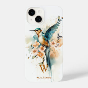 Hummingbird Elegante Por Aquarela Monograma Com No