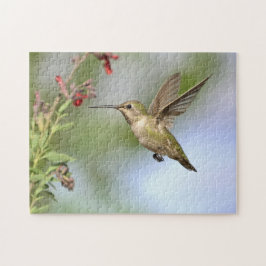Hummingbird em Voo Com Quebra-cabeça de Flor