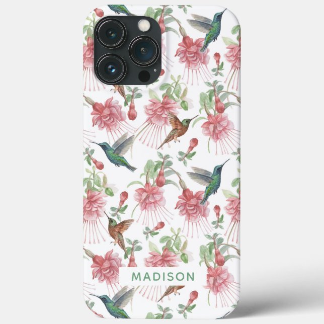 Hummingbird Fuchsia Watercolor Floral Personalizad (Verso)