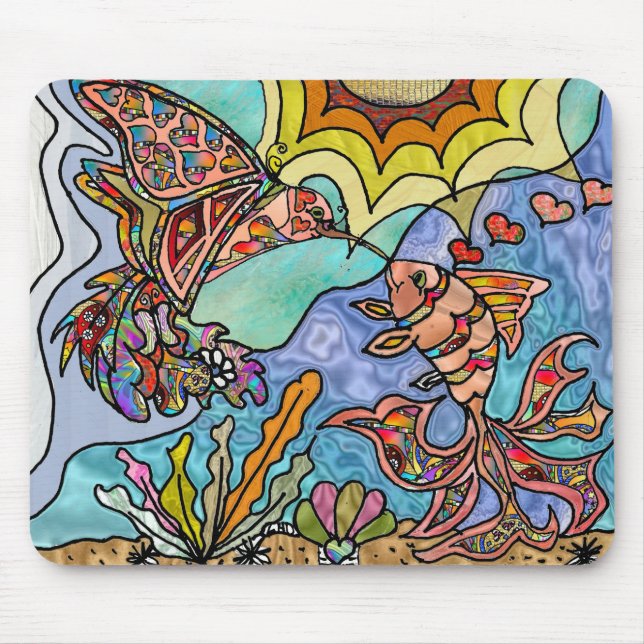 Hummingbird Goldfish Refletion Fantasy Mousepad (Frente)