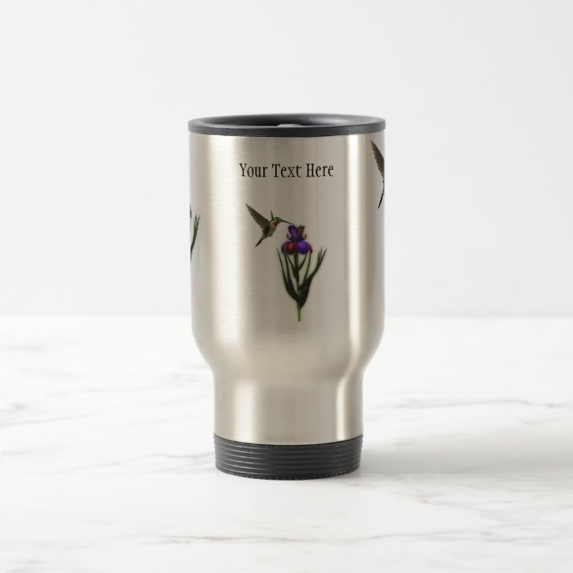 Hummingbird Iris Flower Caneca de viagem (Centro)