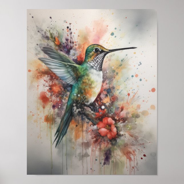 Hummingbird Watercolor Art Impressão (Frente)