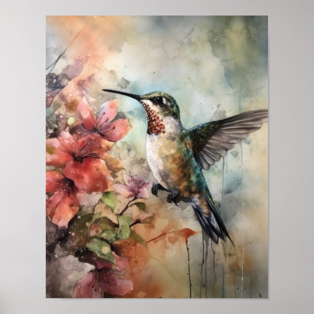 Hummingbird Watercolor Art Impressão (Frente)
