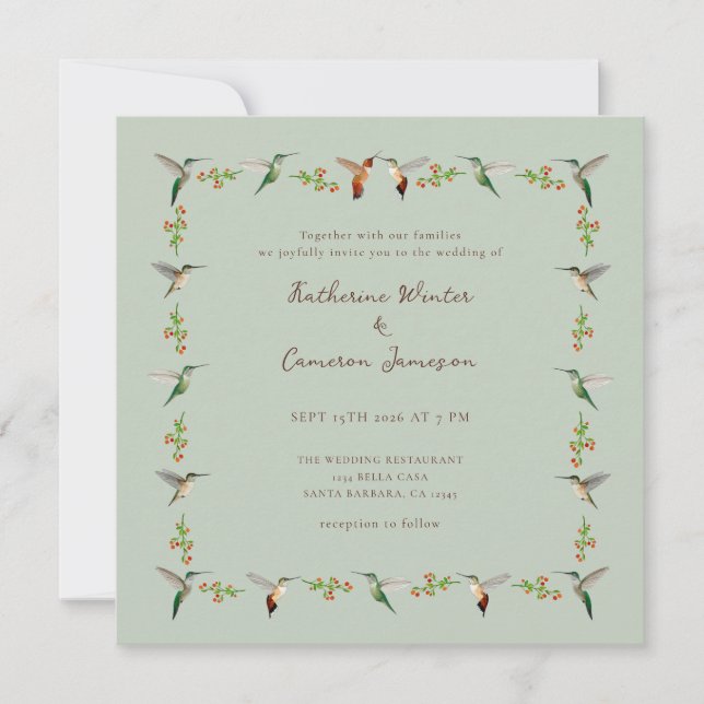 Hummingbird Wedding Invitation (Frente)