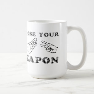 Humor engraçado da caneca das tesouras de papel da
