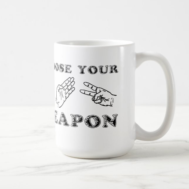 Humor engraçado da caneca das tesouras de papel da (Direita)