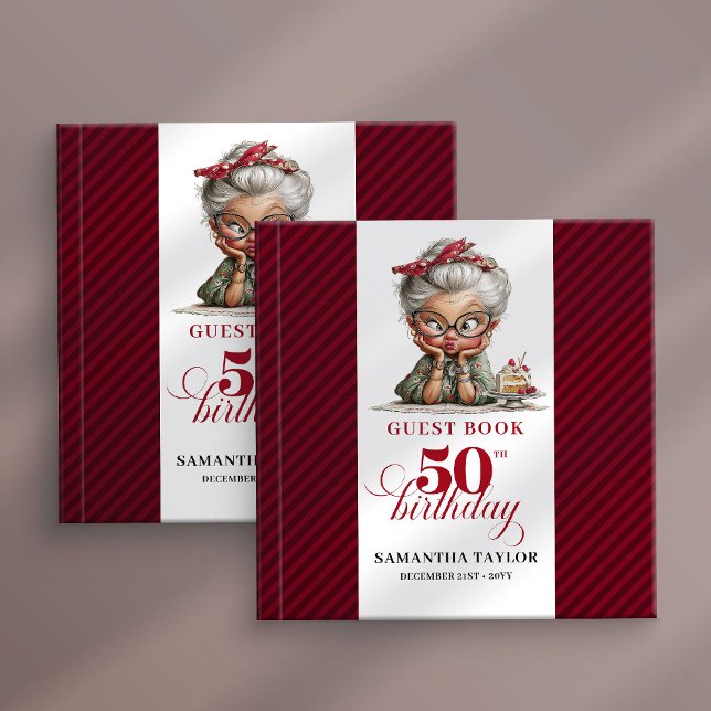 Humor fantasioso livro de visitas de celebração de (Whimsy humor 50th woman celebration guest book)