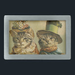 Humor Vintage, Gatos de Noiva Vitoriana em Chapéus<br><div class="desc">Vintage ilustra uma imagem engraçada de humor apresentando os gatos vitorianos que vestem chapéus. Uma design de casamento de animais de estimação amorosa e romance com noiva de gato e noivo. A noiva está vestindo um elegante chapéu floral e o gato noivo está vestindo um chapéu formal de rico.</div>