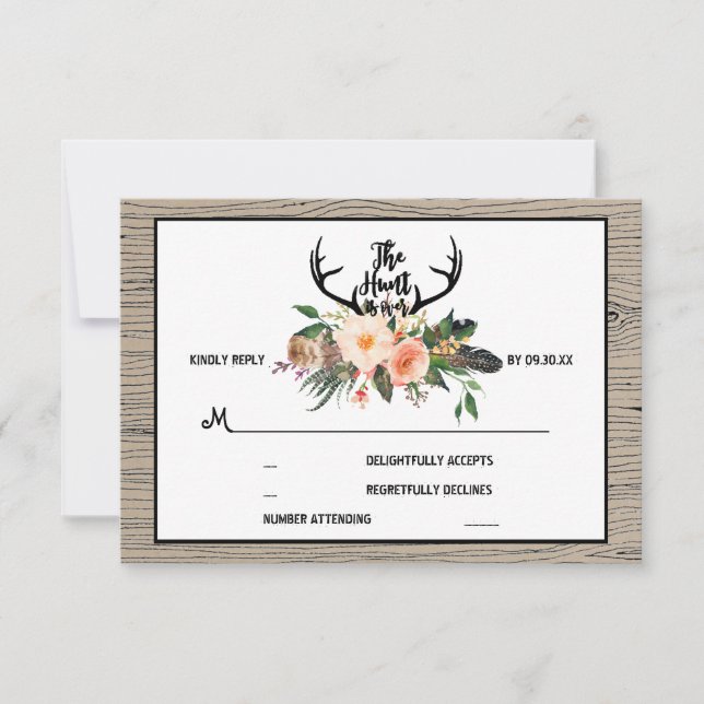 Hunt está sobre Rustic Boho Floral Weding RSVP (Frente)