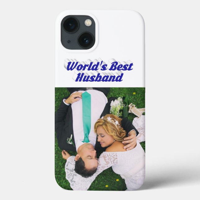 Husband Photo with blue text  iPhone Case (Verso)