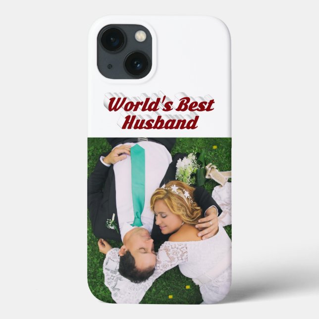 Husband Photo with burgundy text  iPhone Case (Verso)
