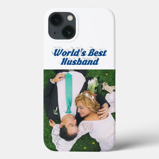 Husband Photo with sea blue text  iPhone Case (Verso)