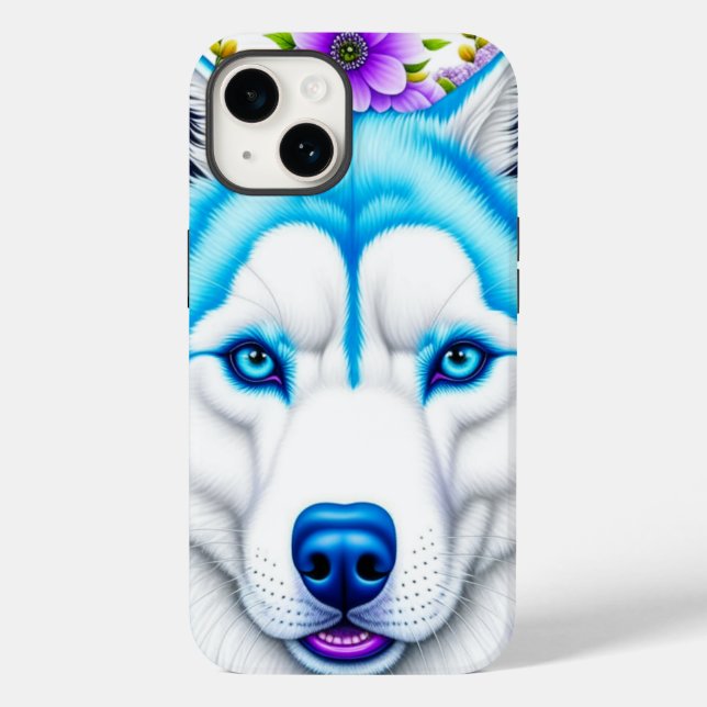 Husky Bonito com Olhos Azuis e Flores Caprichosas (Verso)