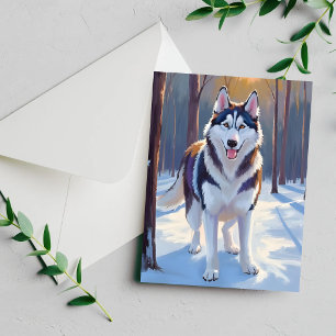 Husky Cão Cartão de Pintura em Aquarela de Pet d