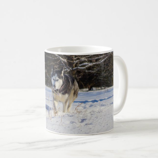 Husky Siberiano Na Caneca De Café De Neve (Frente Esquerda)