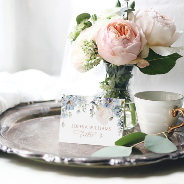 Hydrangea Azul Elegante e Cartão de Local de Casam (Criador carregado)