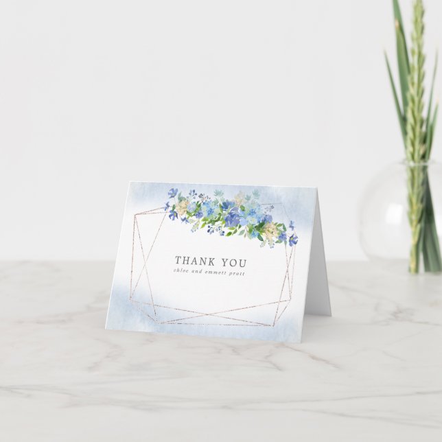 Hydrangea Azul Frame Dourado Floral Cartões de agr (Frente)