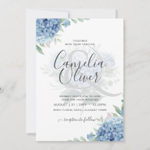 Hydrangea Azul Moderno Convite para Casamento Flor